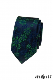 Slim kravata s modro-zeleným vzorom