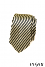 Šedo-žltá pruhovaná slim kravata