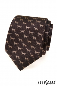Hnedá kravata s motívom pes