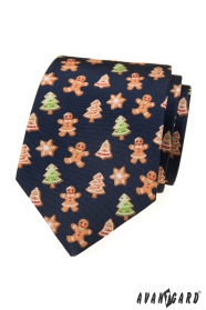 Modrá kravata s vianočným perníčkom