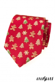 Červená kravata s vianočnými perníčkami