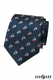 Modrá kravata s motívom plachetnice