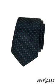 Modrá kravata so zelenými trojuholníkmi