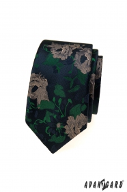 Úzka kravata s farebným kvetinovým vzorom