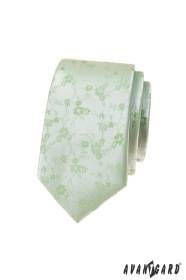 Úzka kravata s kvetinovým vzorom v zelenej