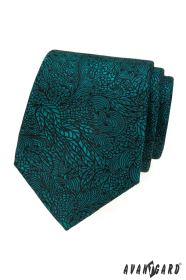 Zelená kravata s čiernymi ornamentmi