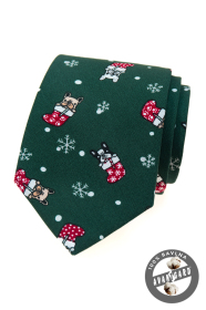 Zelená vianočná kravata s buldočkom