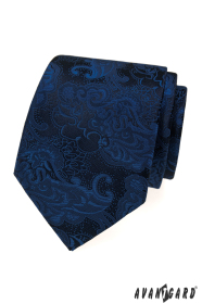 Modrá kravata s paisley vzorom a vreckovkou