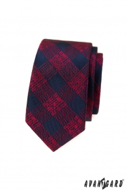 Modro-červená károvaná slim kravata