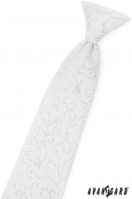 Biela chlapčenská kravata s ornamentami