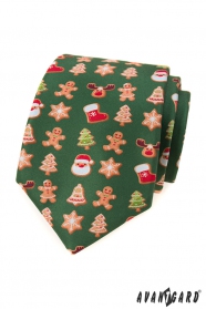 Zelená kravata s vianočným motívom