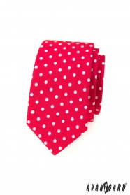 Červená slim kravata s bielymi bodkami
