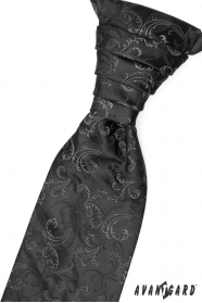 Černá francúzska kravata so svetlými motívmi