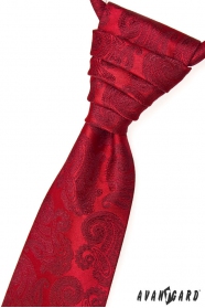 Červená francúzska kravata s paisley motívmi