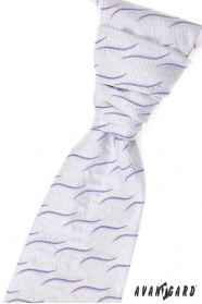 Francúzska kravata s vreckovkou lila vlnky