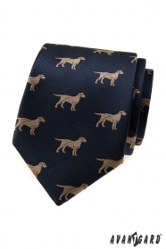 Modrá pánska kravata s motívom psa
