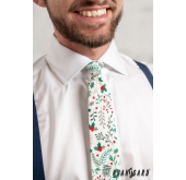 Smotanová kravata s vianočným vzorom - šírka 7 cm