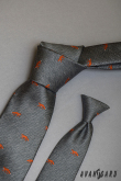 Šedá kravata oranžová líška - šírka 7 cm