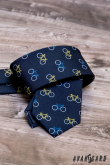 Modrá kravata vzor farebný bicykel - šírka 7 cm