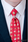 Červená slim kravata s vianočným motívom