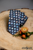Modrá kravata vzor hravé kvety - šírka 5 cm