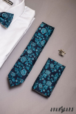 Modrá slim kravata s kvetinami - šírka 6 cm