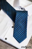 Modrá štruktúrovaná kravata s bodkami - šírka 8 cm