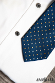 Modrá štruktúrovaná kravata s bodkami - šírka 8 cm