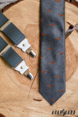 Šedá kravata, vzor Bažant - šírka 7 cm