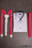 Červená slim kravata s bielymi bodkami - šírka 5 cm