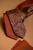 Úzká kravata s hnědým paisley vzorem - šírka 6 cm