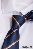 Tmavomodrá úzka kravata s hnedým pruhom - šírka 6 cm
