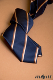 Tmavomodrá úzka kravata s hnedým pruhom - šírka 6 cm
