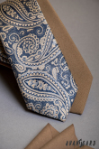 Modrá slim kravata s béžovým paisley motívom - šírka 6 cm