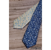Slim kravata s modro-žltým vzorom - šírka 5 cm