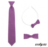 Chlapčenská kravata fialová s bielymi bodkami - dĺžka 31 cm