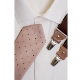 Béžová kravata s čiernymi bodkami