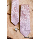 Ružová slim kravata s paisley motívom