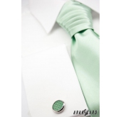 Jemne zelená francúzska kravata s vreckovkou - uni